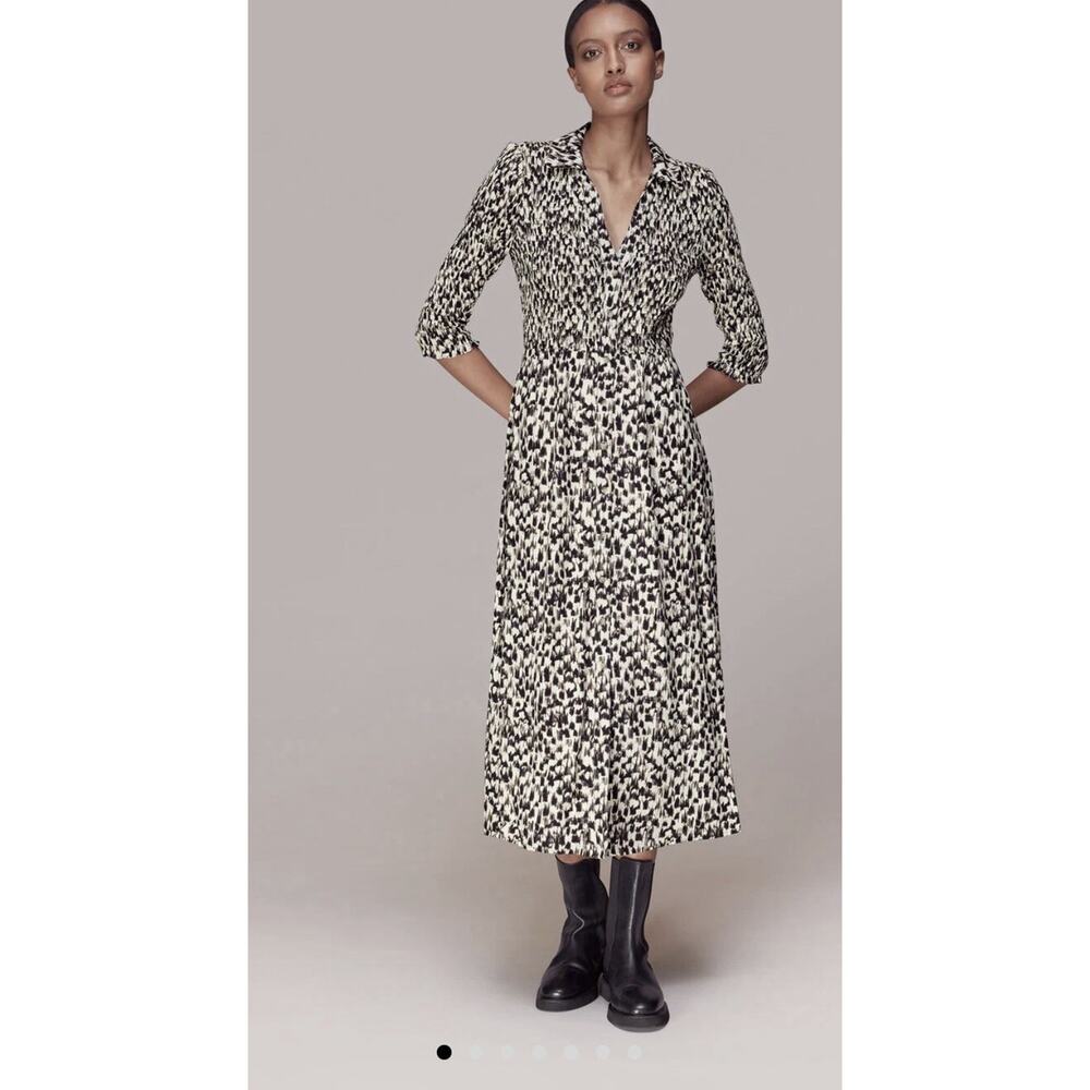 Whistles Women's Black Speeding Squares Shirred Midi Dress - Size 8